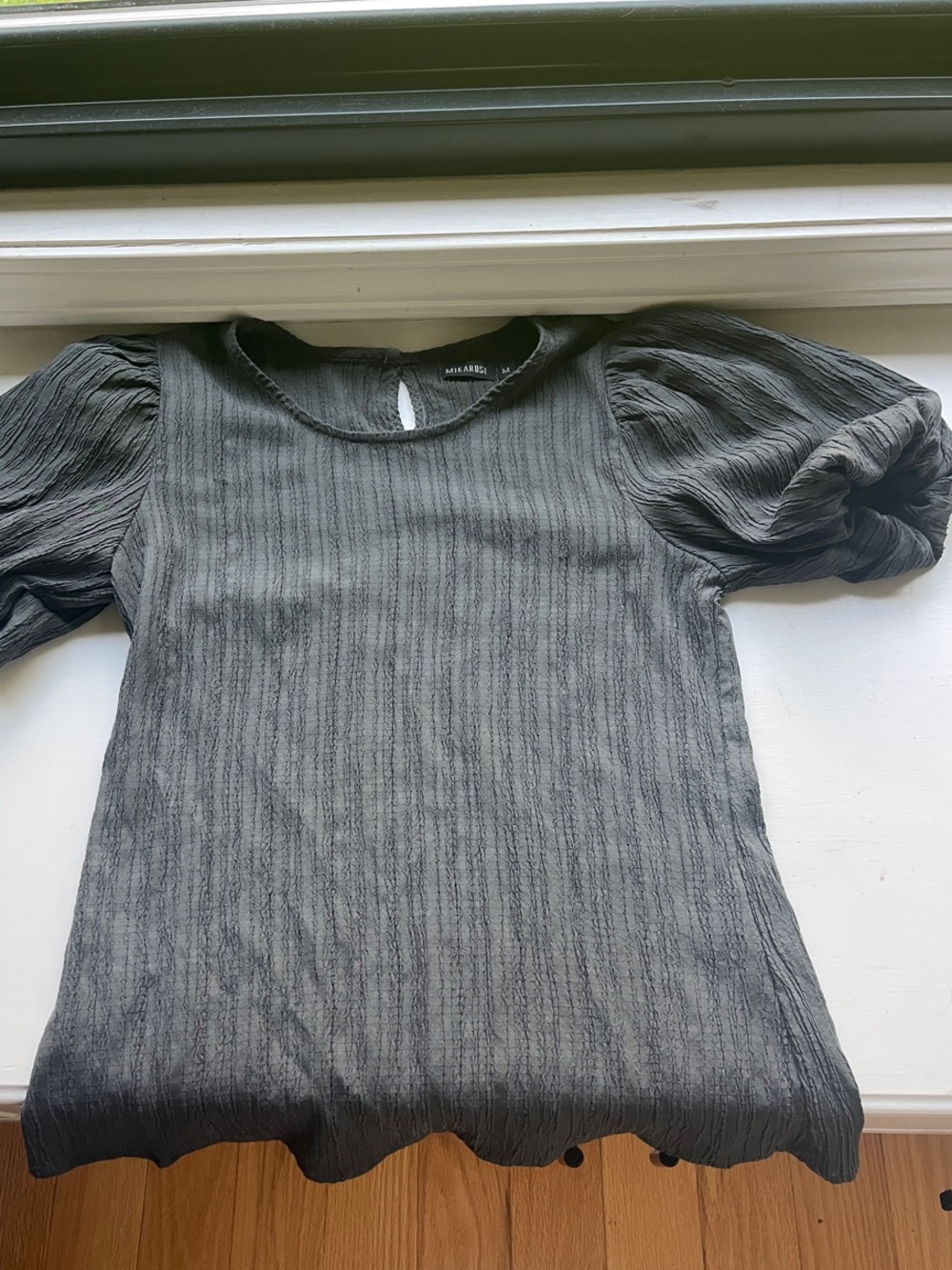 Boutique Puff Sleeve Textured Gray Women's Top
